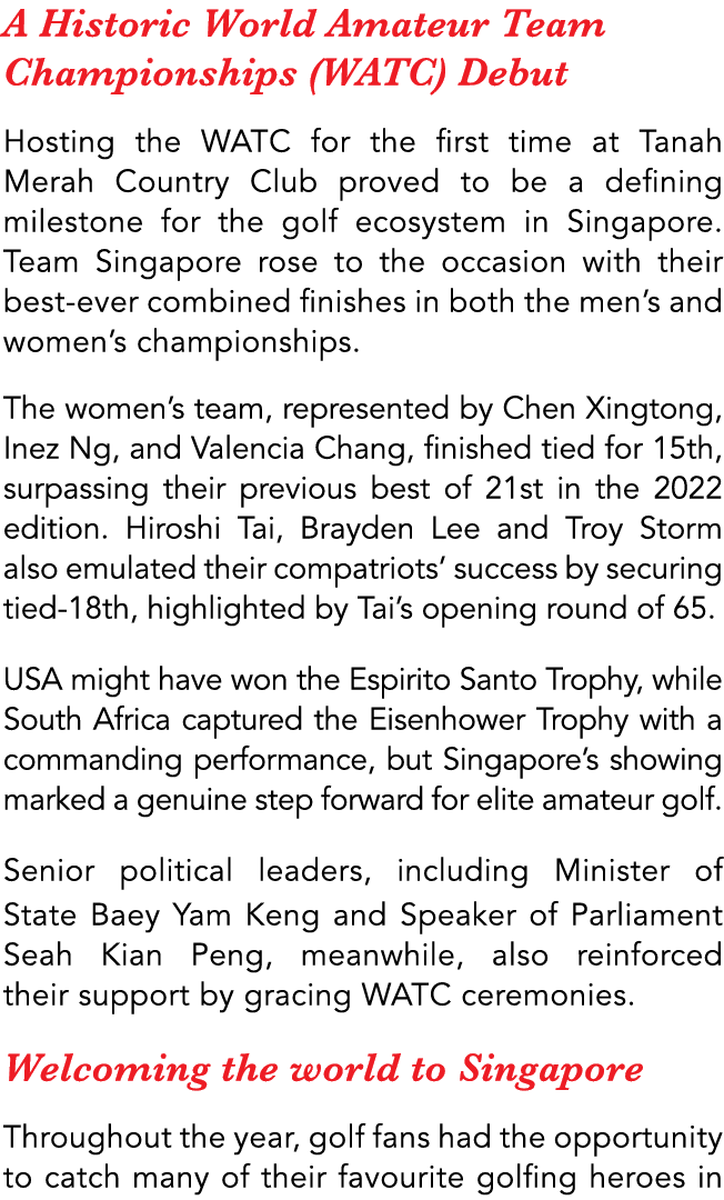 A Historic World Amateur Team Championships (WATC) Debut Hosting the WATC for the first time at Tanah Merah Country C...