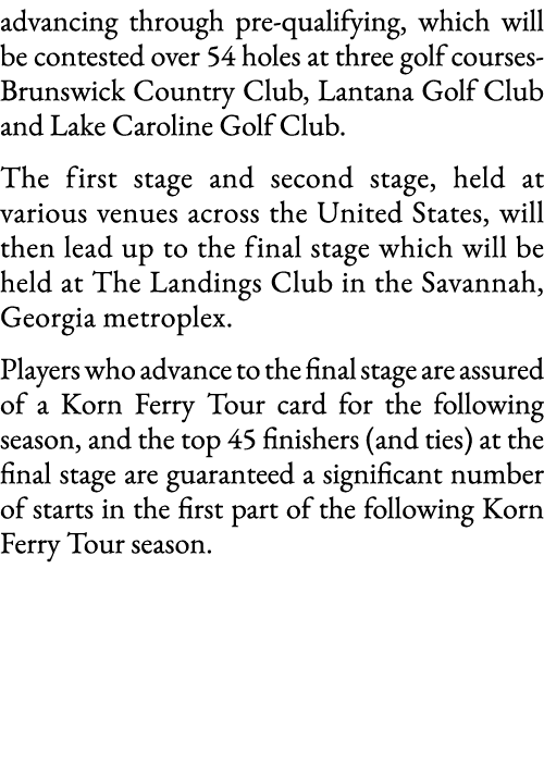 advancing through pre-qualifying, which will be contested over 54 holes at three golf courses- Brunswick Country Club   