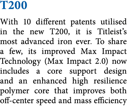 T200 With 10 different patents utilised in the new T200, it is Titleist s most advanced iron ever  To share a few, it   